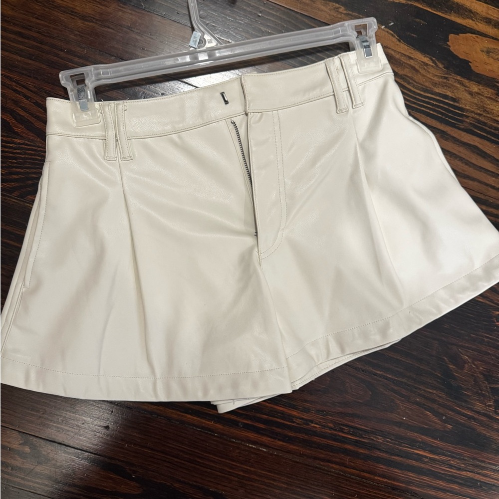 Free People Leather Cream Shorts